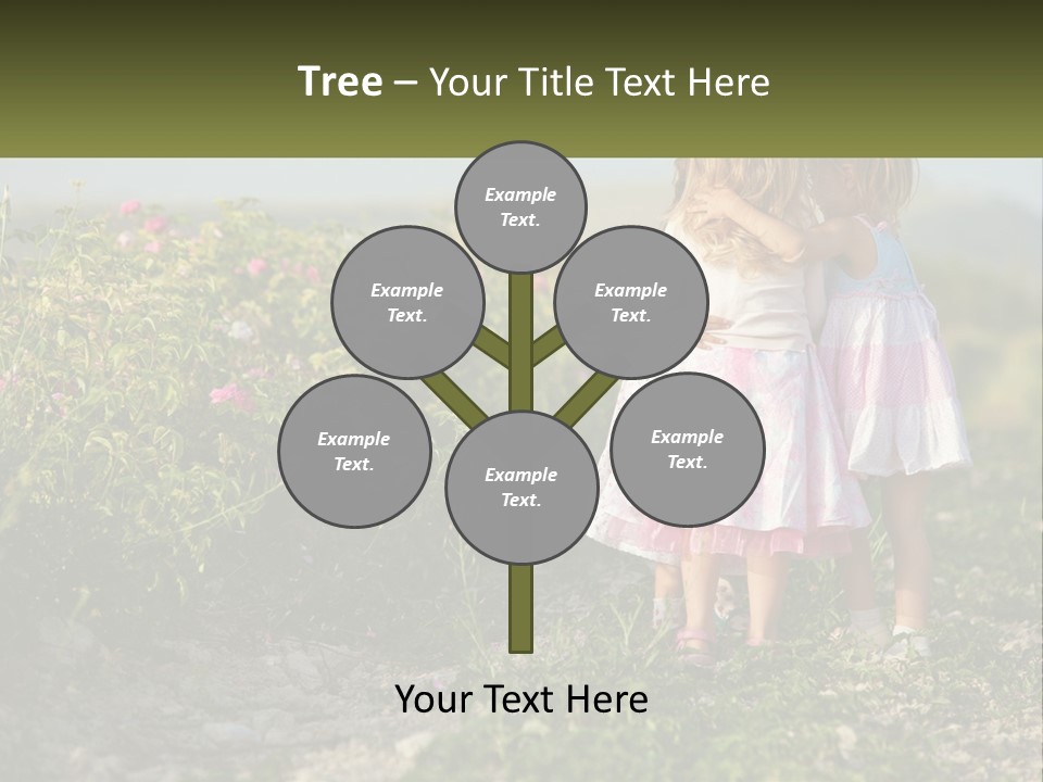 Two Little Girls Hugging Each Other In A Field PowerPoint Template