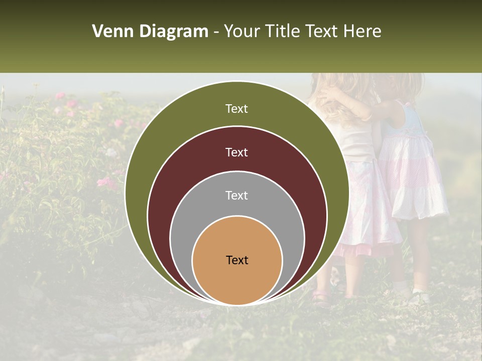 Two Little Girls Hugging Each Other In A Field PowerPoint Template