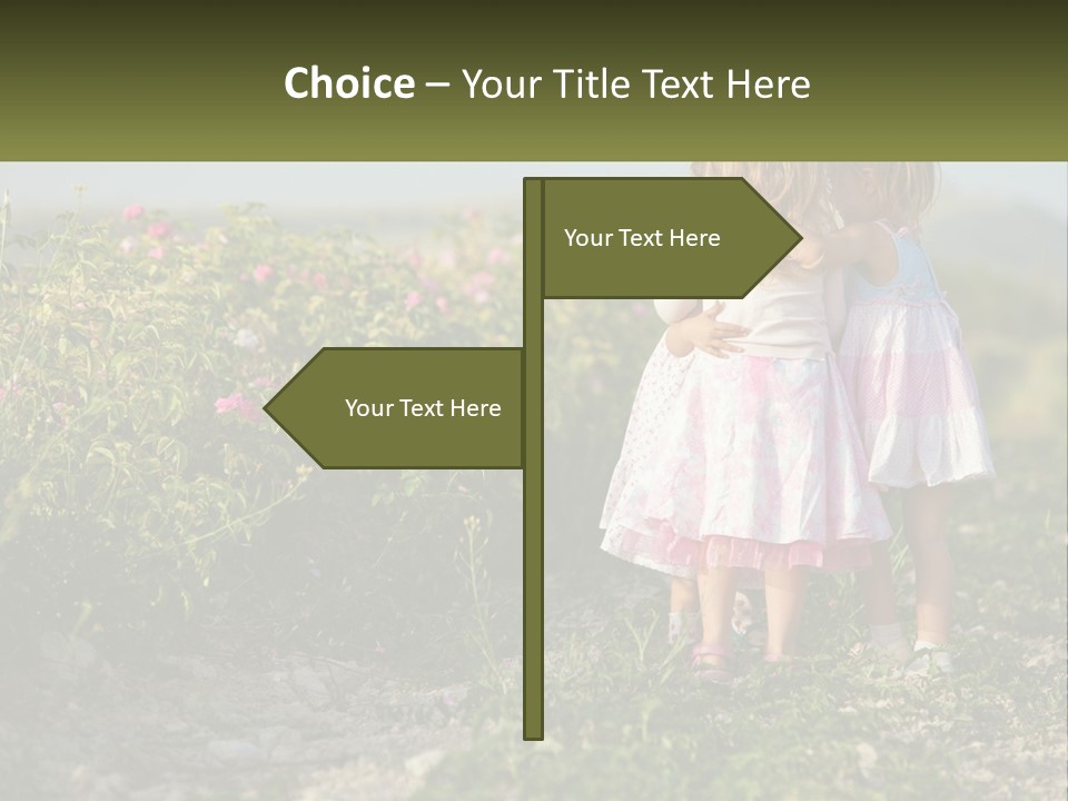 Two Little Girls Hugging Each Other In A Field PowerPoint Template