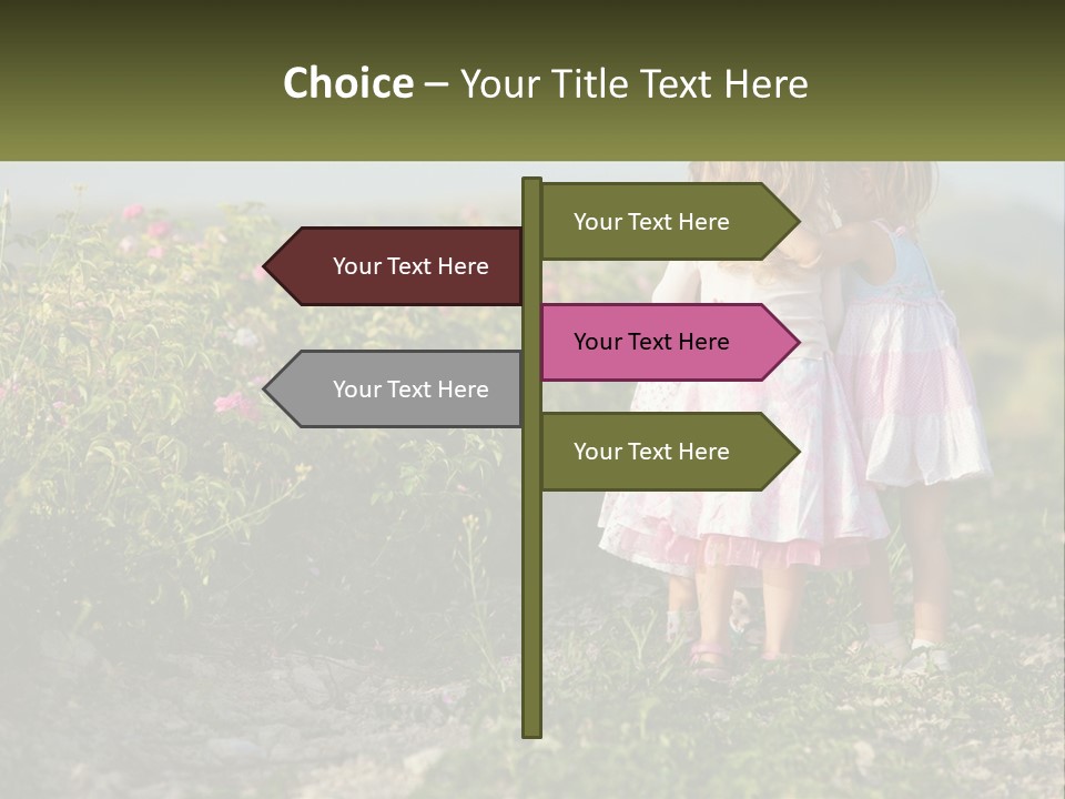 Two Little Girls Hugging Each Other In A Field PowerPoint Template