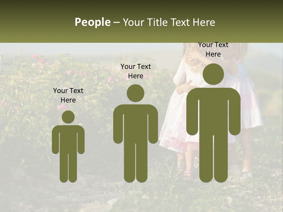 Two Little Girls Hugging Each Other In A Field PowerPoint Template