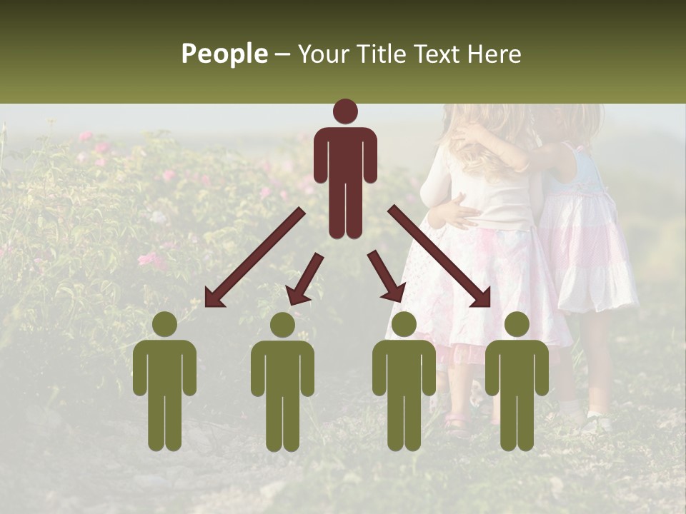 Two Little Girls Hugging Each Other In A Field PowerPoint Template