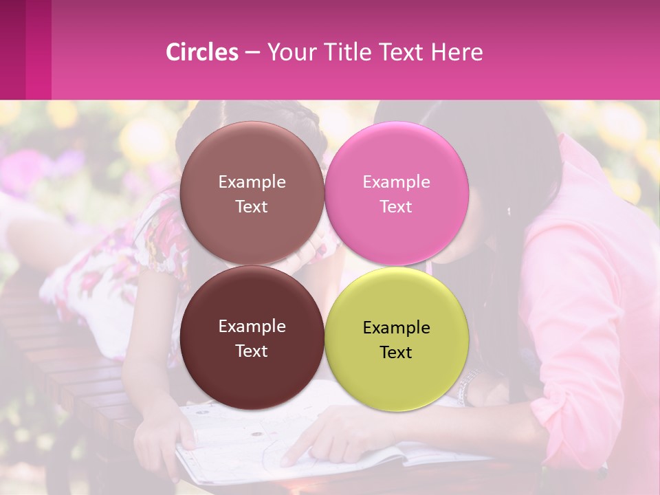 Two Girls Are Looking At A Book On A Bench PowerPoint Template