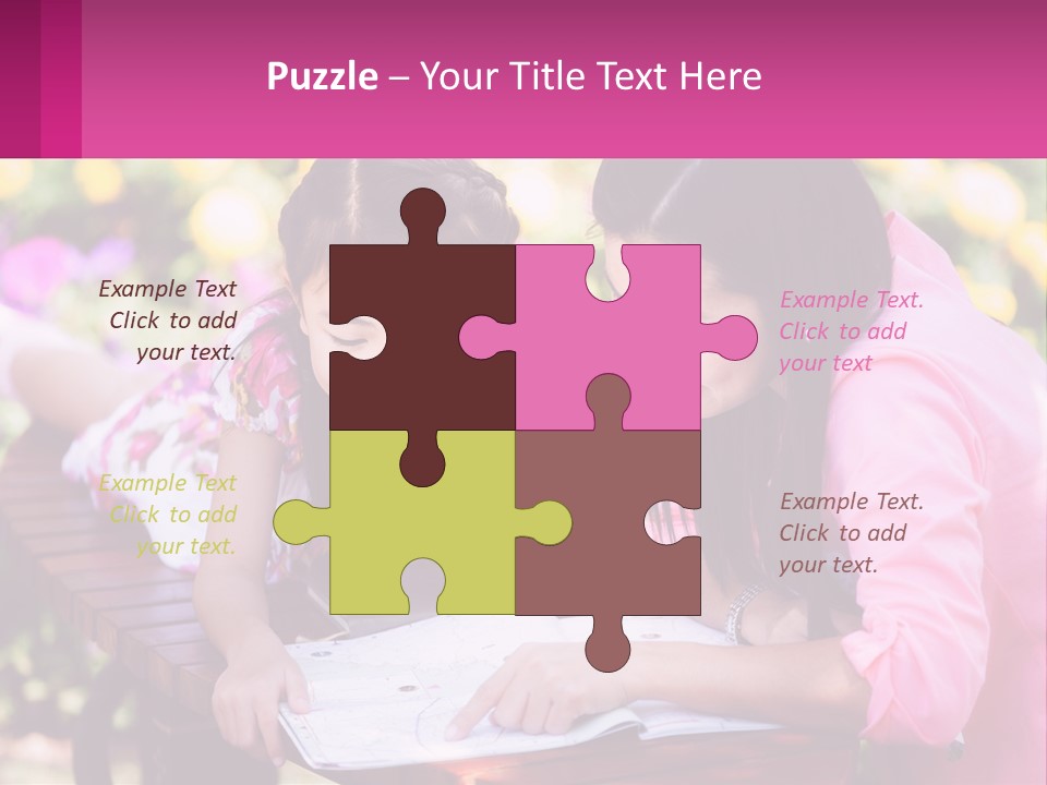 Two Girls Are Looking At A Book On A Bench PowerPoint Template