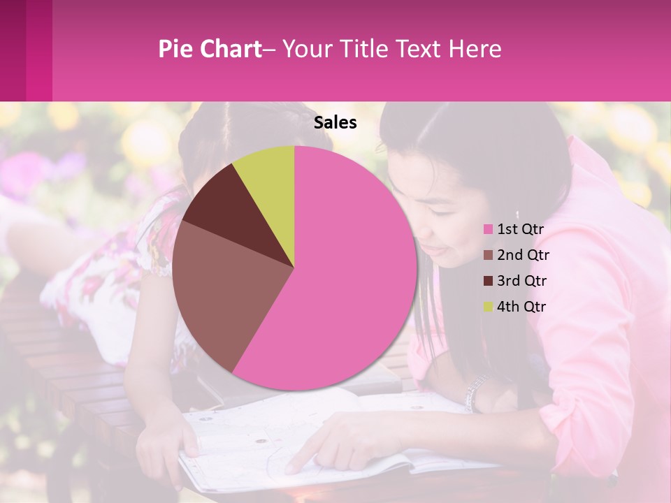 Two Girls Are Looking At A Book On A Bench PowerPoint Template