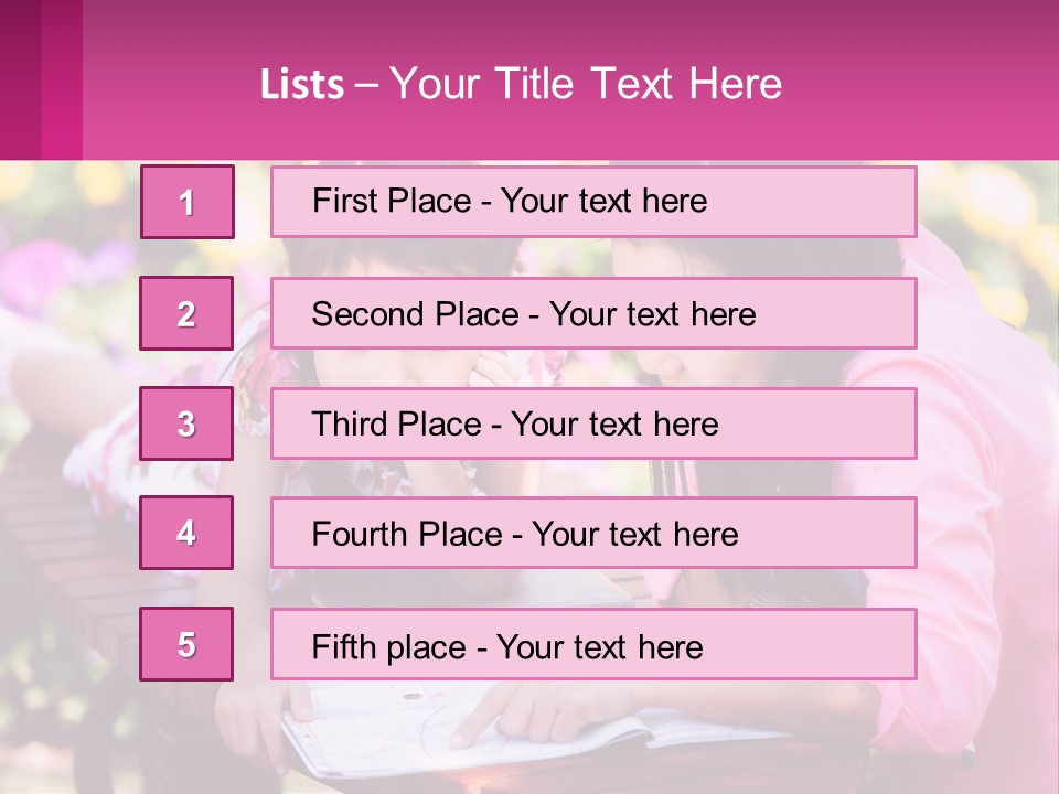 Two Girls Are Looking At A Book On A Bench PowerPoint Template