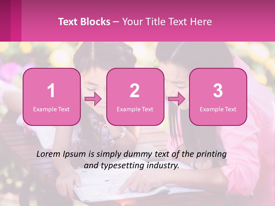 Two Girls Are Looking At A Book On A Bench PowerPoint Template