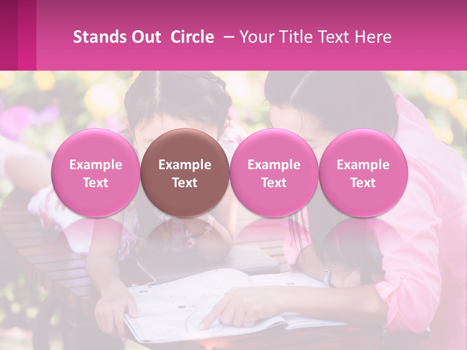 Two Girls Are Looking At A Book On A Bench PowerPoint Template