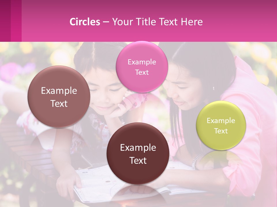 Two Girls Are Looking At A Book On A Bench PowerPoint Template