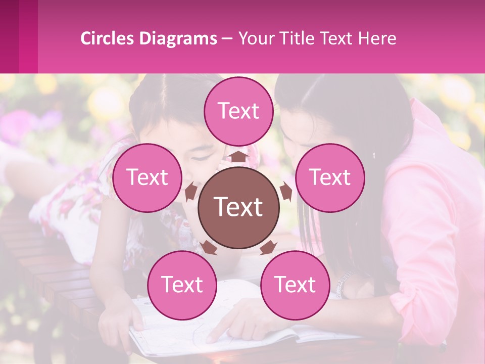 Two Girls Are Looking At A Book On A Bench PowerPoint Template