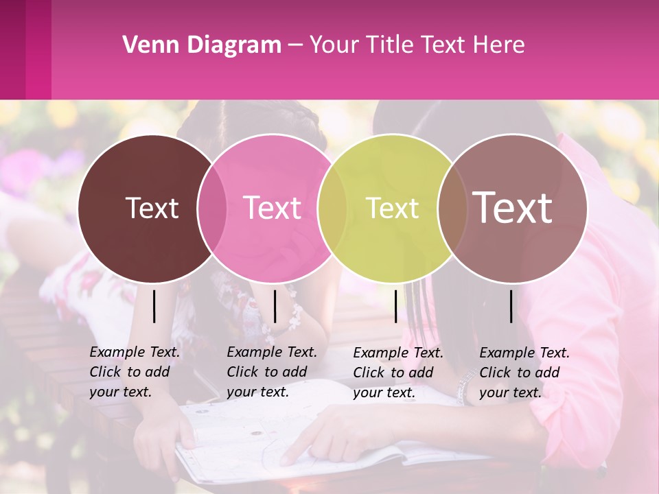 Two Girls Are Looking At A Book On A Bench PowerPoint Template