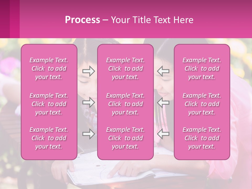 Two Girls Are Looking At A Book On A Bench PowerPoint Template
