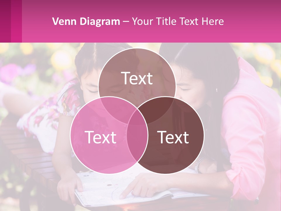 Two Girls Are Looking At A Book On A Bench PowerPoint Template