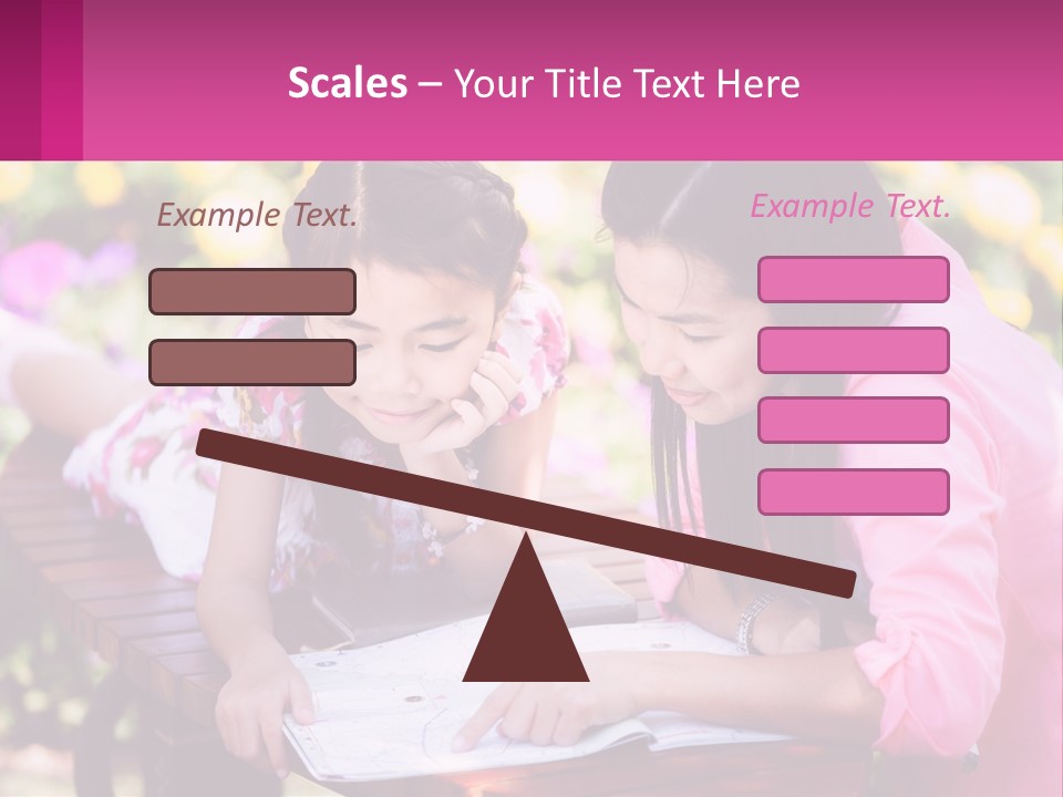 Two Girls Are Looking At A Book On A Bench PowerPoint Template