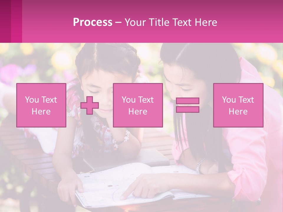 Two Girls Are Looking At A Book On A Bench PowerPoint Template