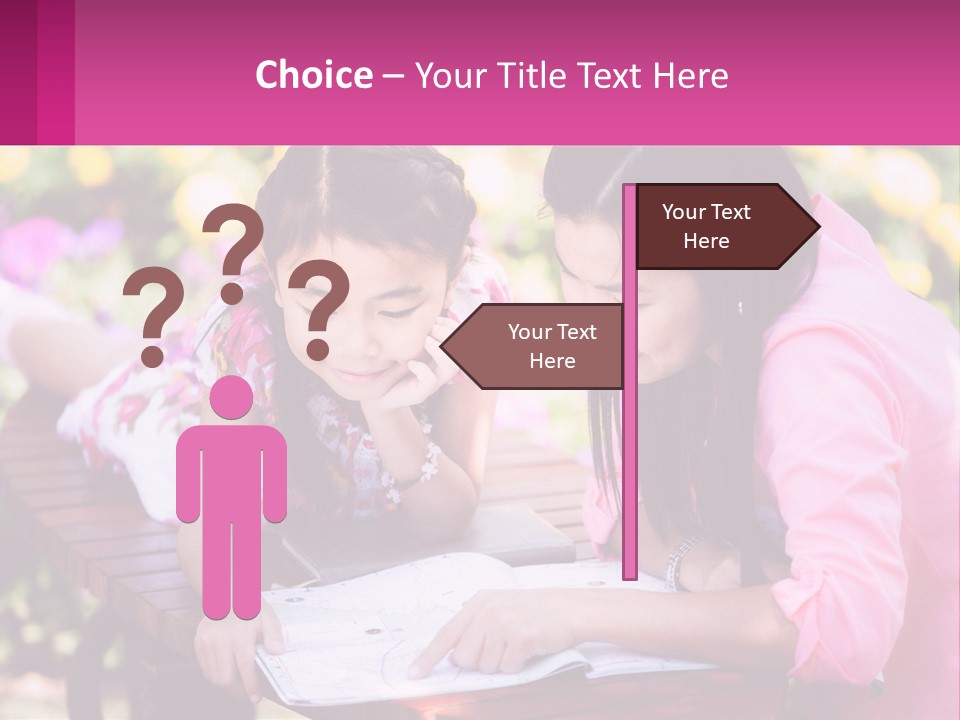 Two Girls Are Looking At A Book On A Bench PowerPoint Template