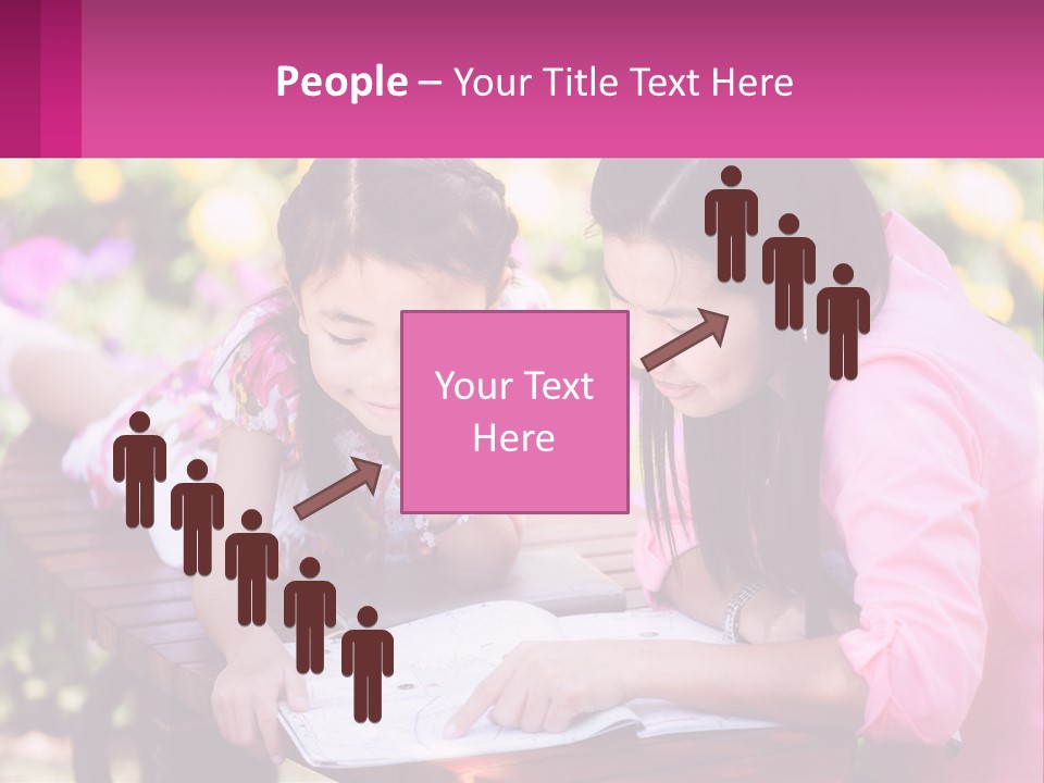 Two Girls Are Looking At A Book On A Bench PowerPoint Template