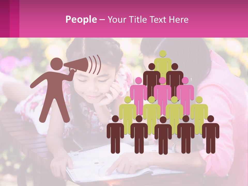 Two Girls Are Looking At A Book On A Bench PowerPoint Template