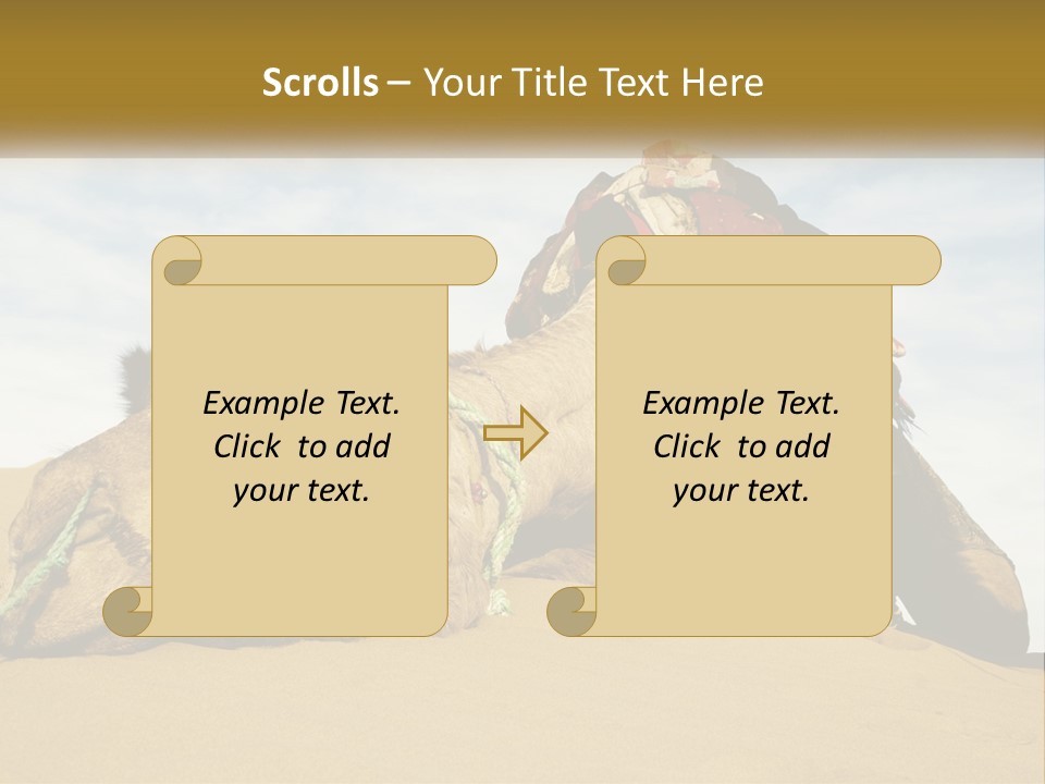 A Camel Laying Down In The Sand With A Backpack On Its Back PowerPoint Template