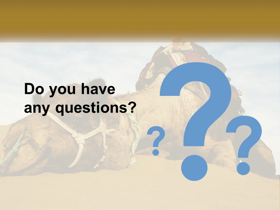 A Camel Laying Down In The Sand With A Backpack On Its Back PowerPoint Template