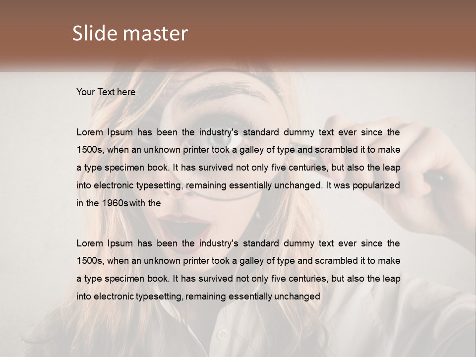A Woman Looking Through A Magnifying Glass PowerPoint Template