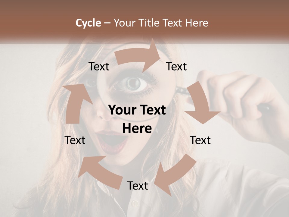 A Woman Looking Through A Magnifying Glass PowerPoint Template