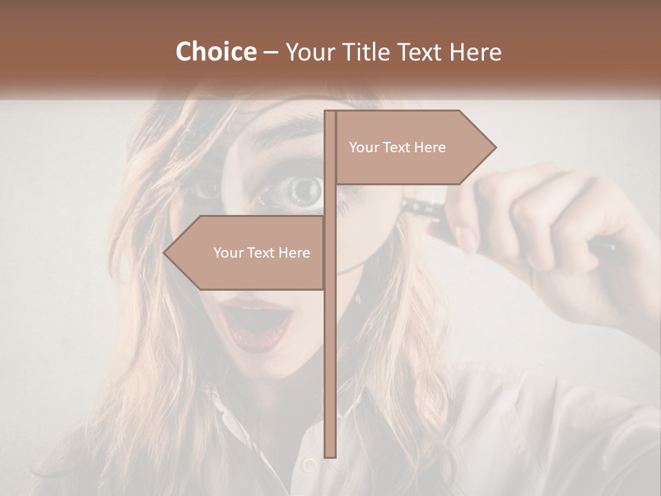 A Woman Looking Through A Magnifying Glass PowerPoint Template
