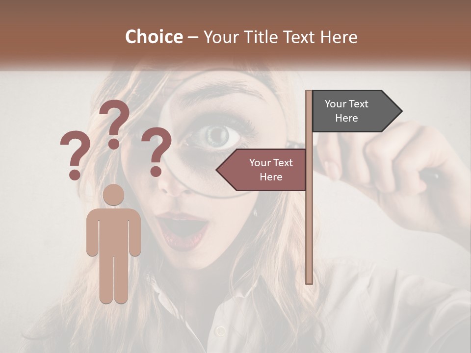 A Woman Looking Through A Magnifying Glass PowerPoint Template