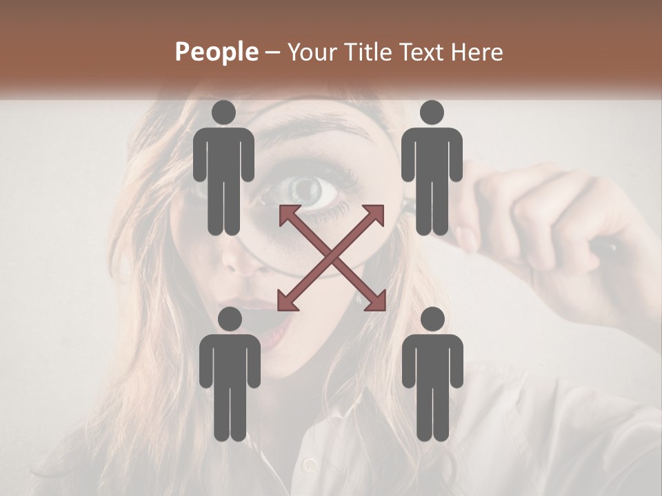 A Woman Looking Through A Magnifying Glass PowerPoint Template