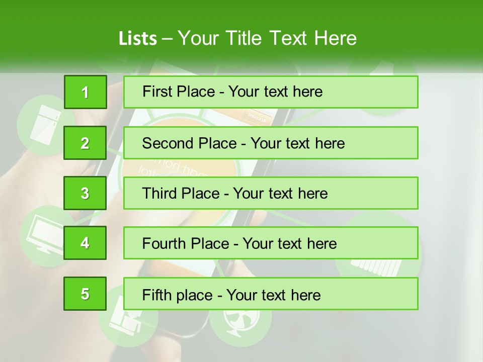 A Person Holding A Smart Phone With Icons Surrounding It PowerPoint Template