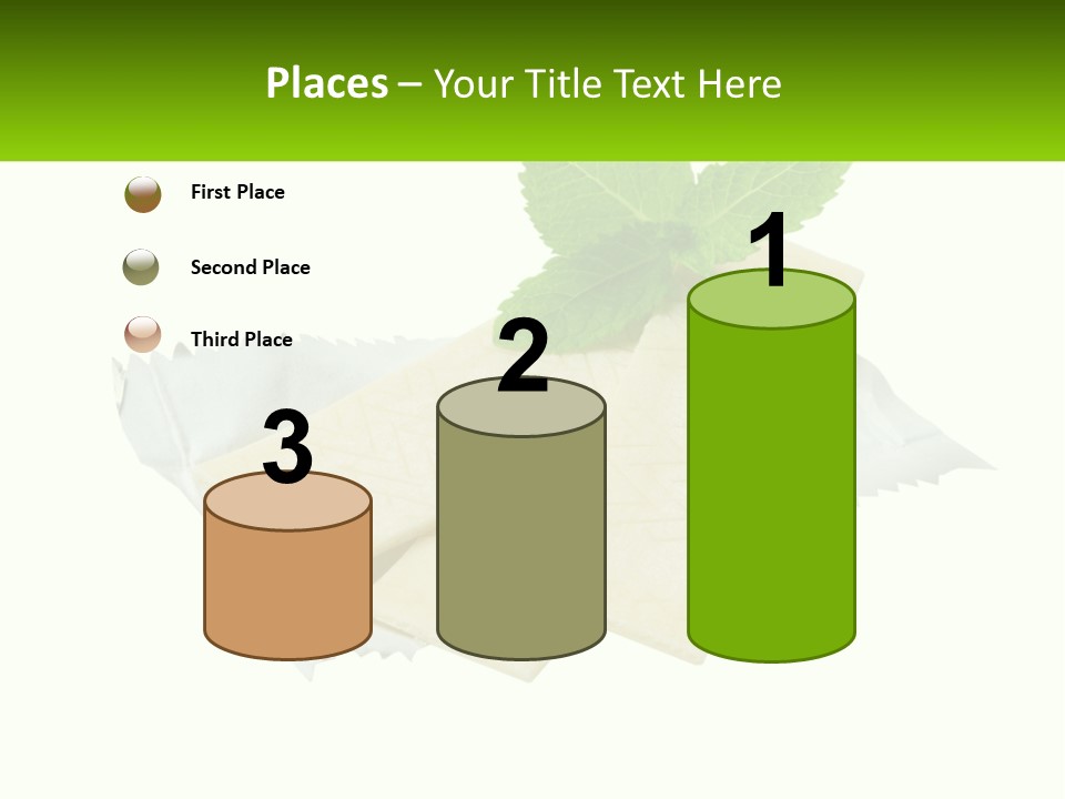 A Piece Of Cheese With A Green Leaf On Top Of It PowerPoint Template