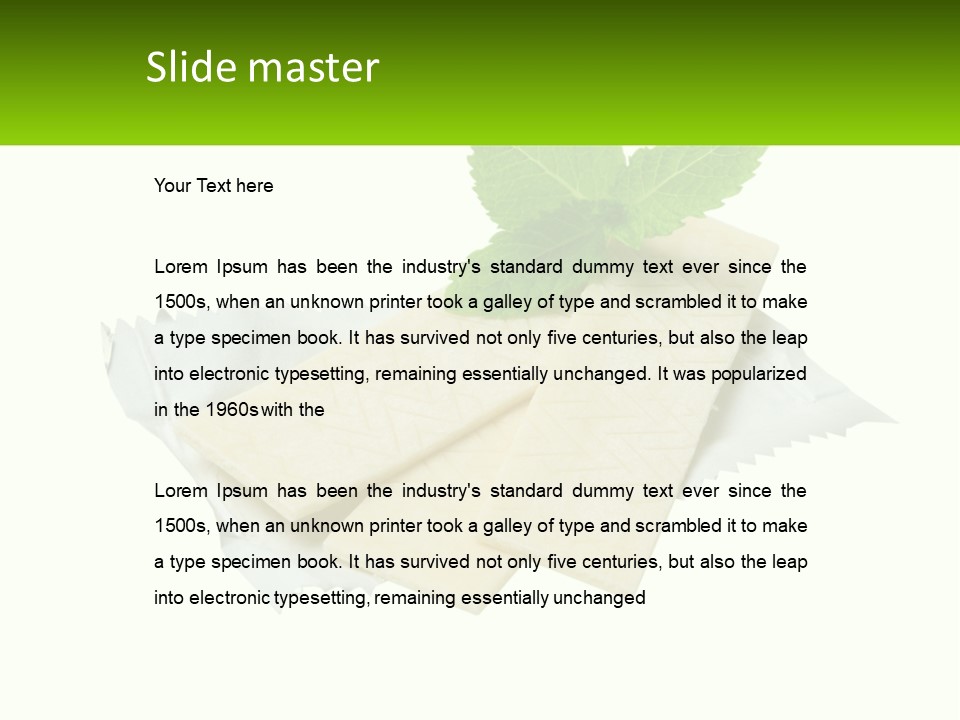 A Piece Of Cheese With A Green Leaf On Top Of It PowerPoint Template