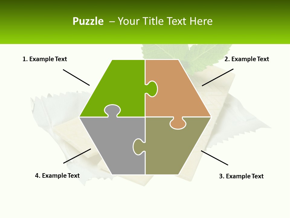 A Piece Of Cheese With A Green Leaf On Top Of It PowerPoint Template