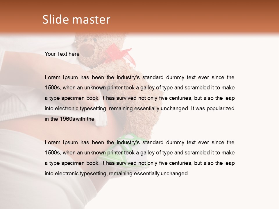 A Pregnant Woman Holding A Teddy Bear In Her Belly PowerPoint Template