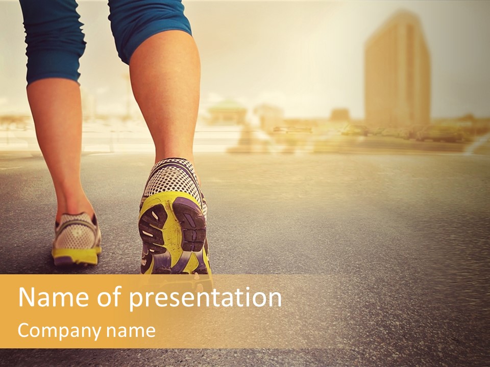 A Person Walking Down The Street With Their Shoes On PowerPoint Template