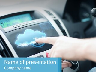 A Person Pressing A Button On A Touch Screen In A Car PowerPoint Template