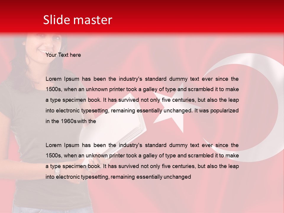 A Woman Holding A Piece Of Paper In Front Of A Flag PowerPoint Template