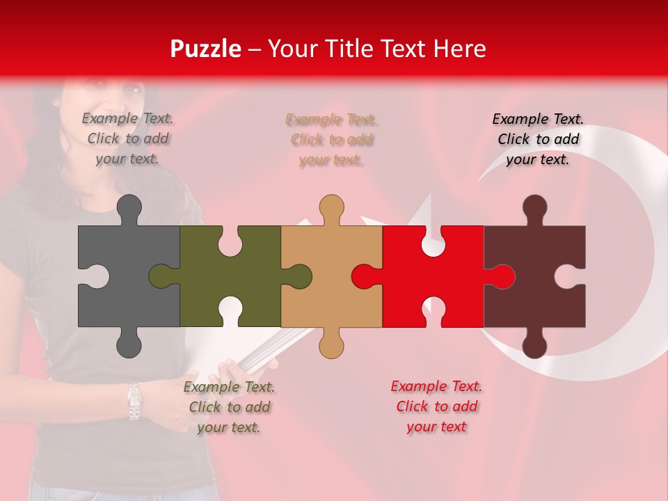 A Woman Holding A Piece Of Paper In Front Of A Flag PowerPoint Template