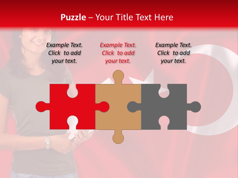 A Woman Holding A Piece Of Paper In Front Of A Flag PowerPoint Template