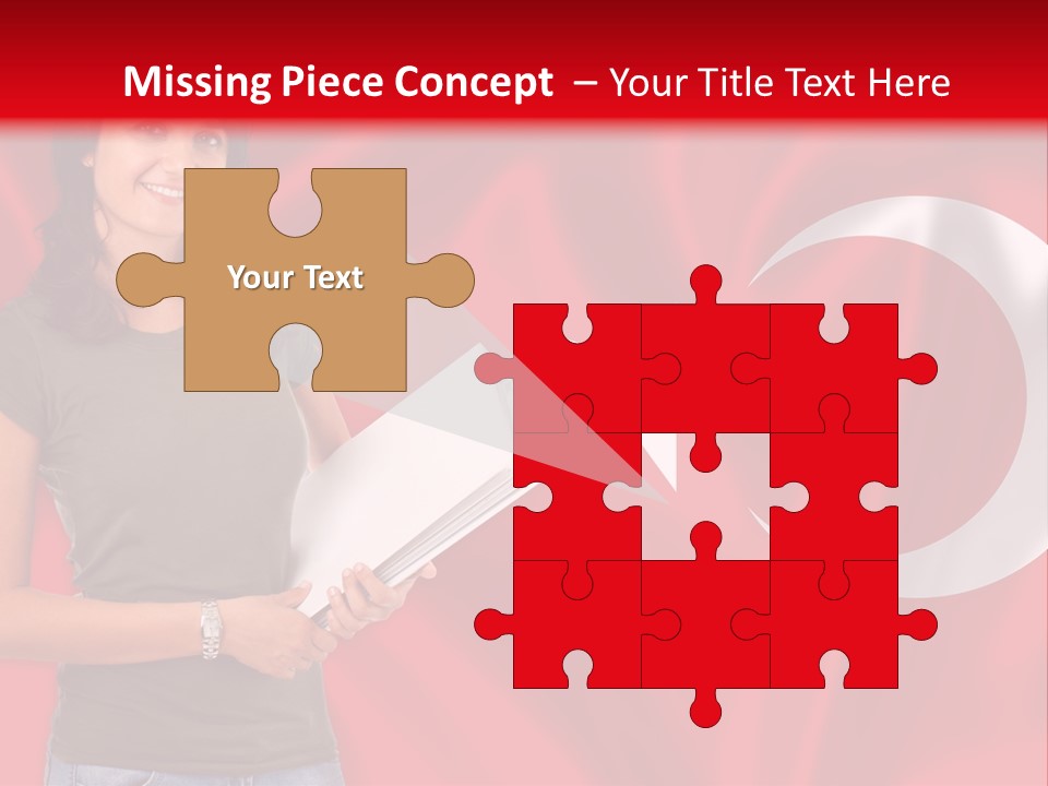 A Woman Holding A Piece Of Paper In Front Of A Flag PowerPoint Template