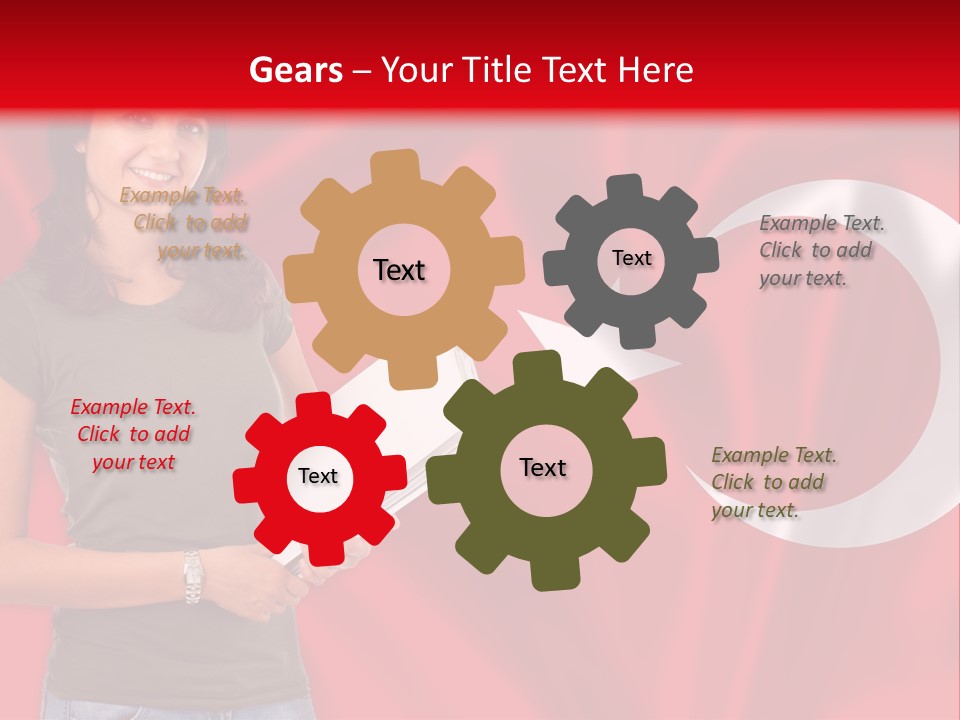 A Woman Holding A Piece Of Paper In Front Of A Flag PowerPoint Template