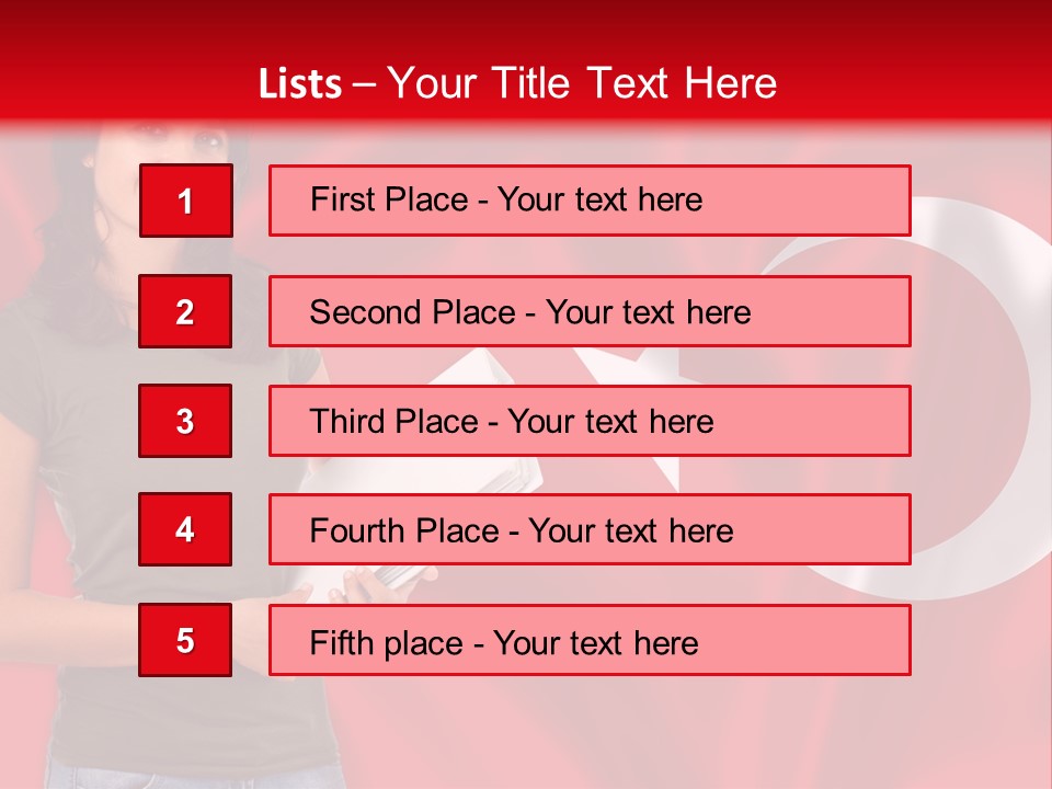 A Woman Holding A Piece Of Paper In Front Of A Flag PowerPoint Template