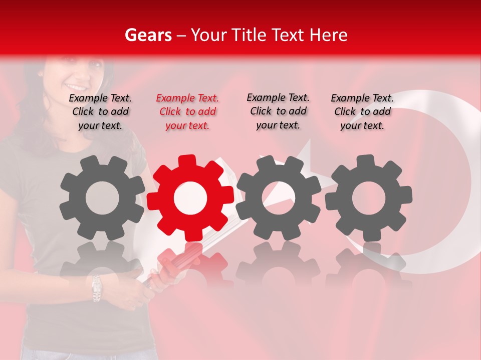 A Woman Holding A Piece Of Paper In Front Of A Flag PowerPoint Template