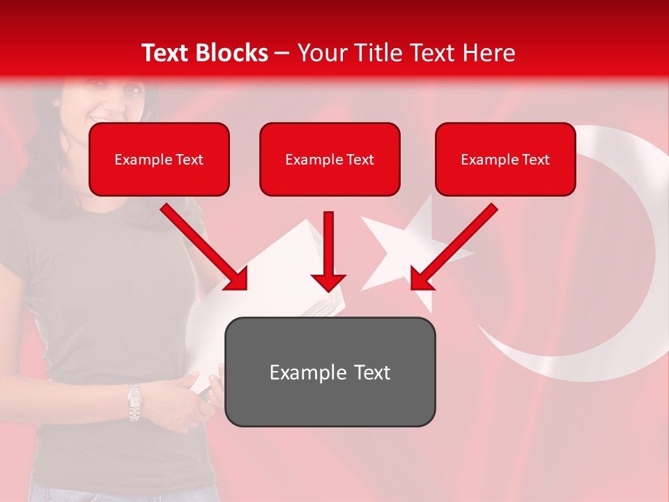 A Woman Holding A Piece Of Paper In Front Of A Flag PowerPoint Template