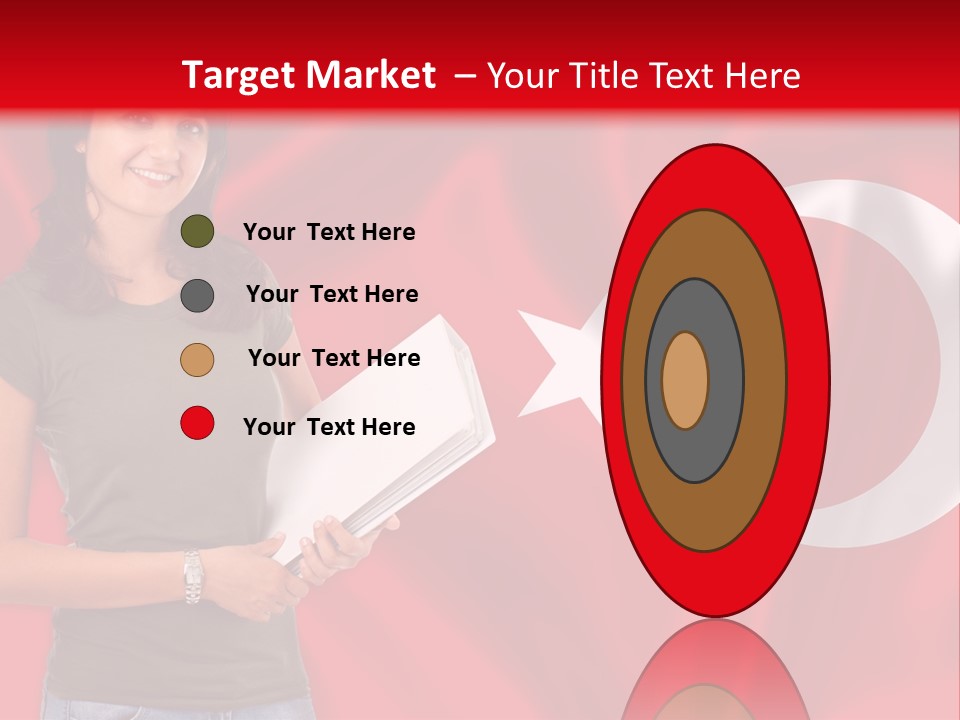 A Woman Holding A Piece Of Paper In Front Of A Flag PowerPoint Template