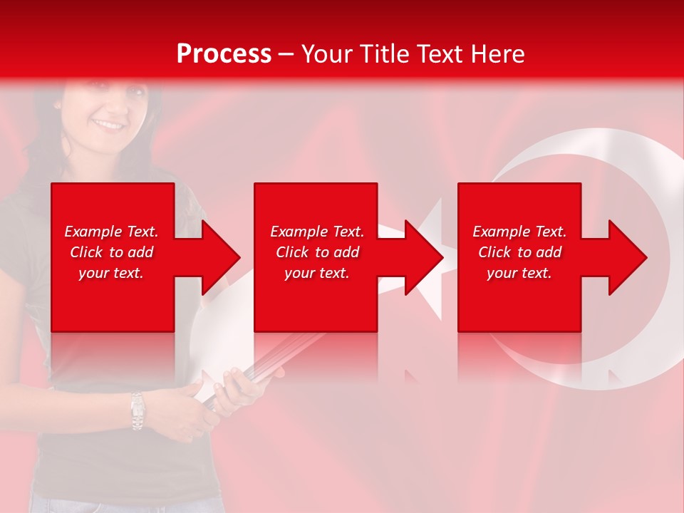 A Woman Holding A Piece Of Paper In Front Of A Flag PowerPoint Template