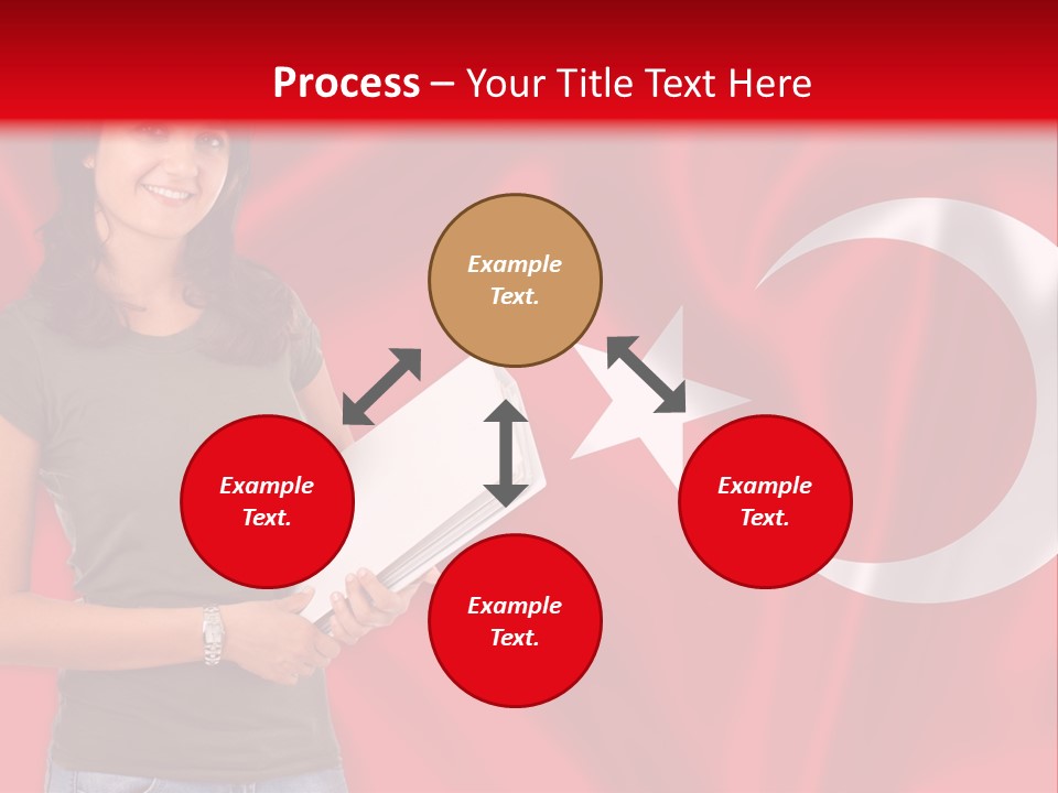 A Woman Holding A Piece Of Paper In Front Of A Flag PowerPoint Template