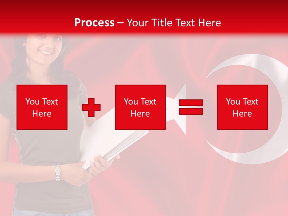 A Woman Holding A Piece Of Paper In Front Of A Flag PowerPoint Template