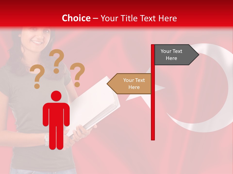 A Woman Holding A Piece Of Paper In Front Of A Flag PowerPoint Template