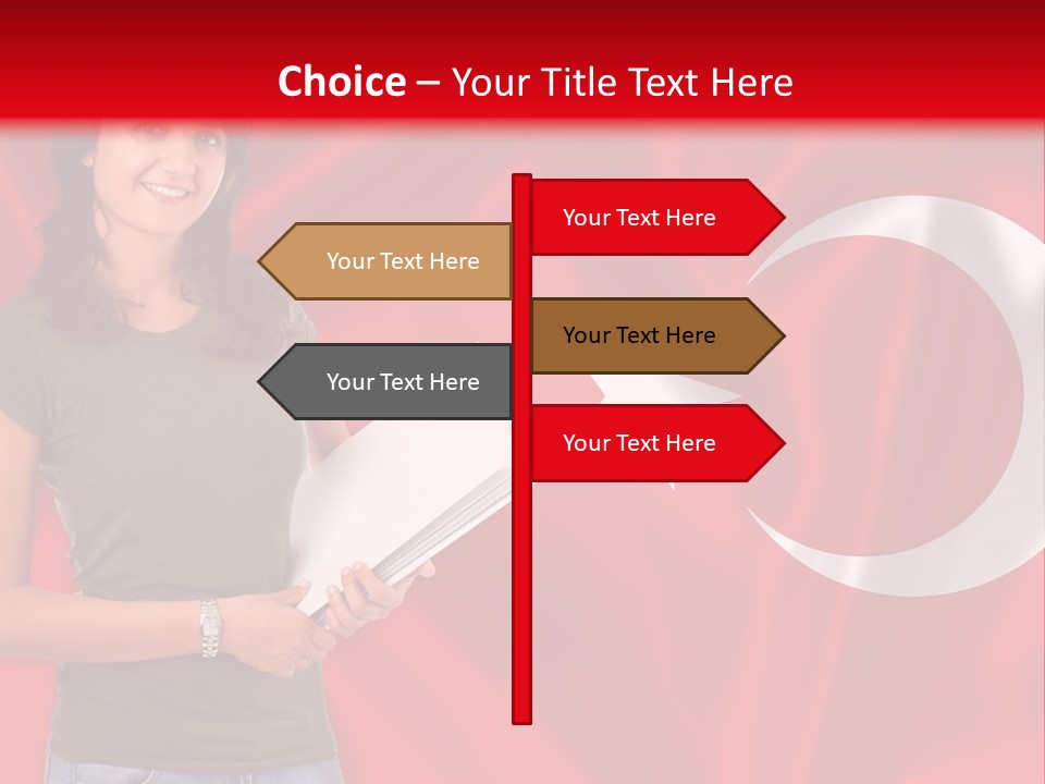 A Woman Holding A Piece Of Paper In Front Of A Flag PowerPoint Template